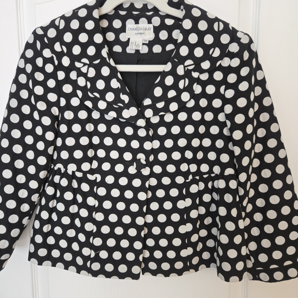Navy & White Polka Dot Peplum Jacket